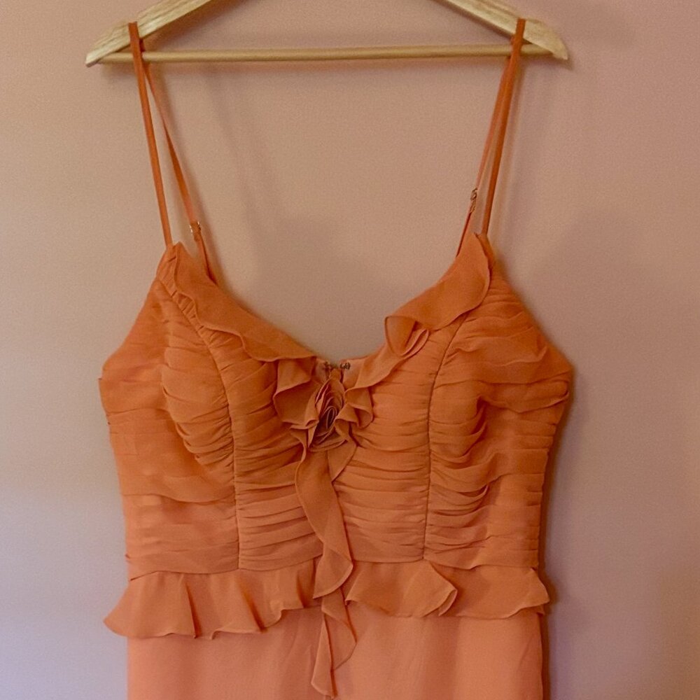 Azazie Peach Ruffle Midi Dress